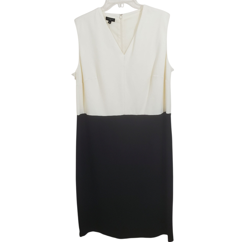 Talbots Black and White Sleeveless V-Neck Colorblock Sheath Dress